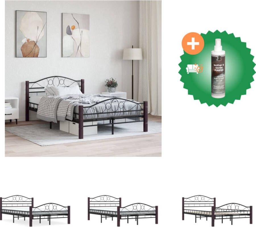 VidaXL Metalen Bedframe zwart 210 x 147 x 85 cm inclusief lattenbodem geschikt voor 140 x 200 cm matras Bed Inclusief Reiniger
