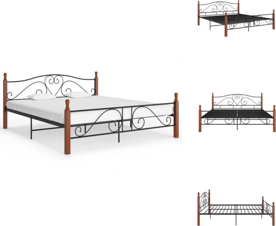 VidaXL Metalen Bedframe Zwarte en Donkerhouten Massief Eiken 210x187x90cm Montage vereist Bed