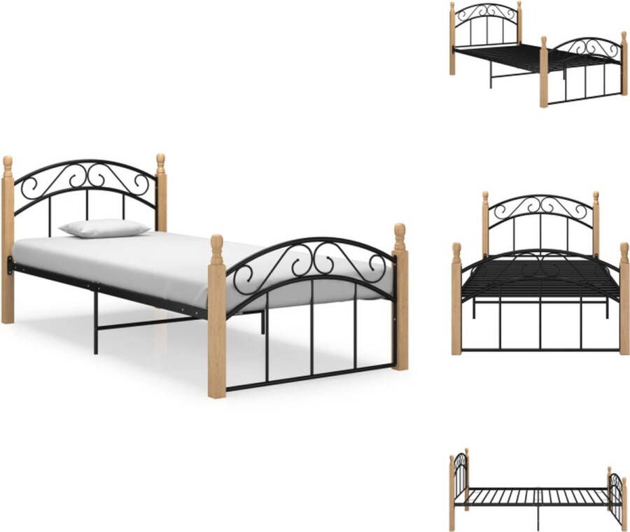 VidaXL Metalen Bedframe Zwart Lichthout 210 x 107 x 90 cm (L x B x H) Geschikt voor 200 x 100 cm Matras Montage vereist Bed