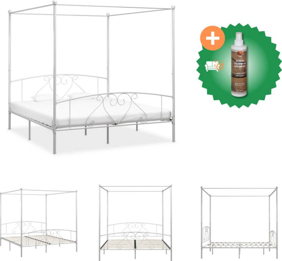 VidaXL Metalen Hemelbedframe 209 x 187.5 x 198 cm wit geschikt voor matras van 180 x 200 cm Bed Inclusief Houtreiniger en verfrisser