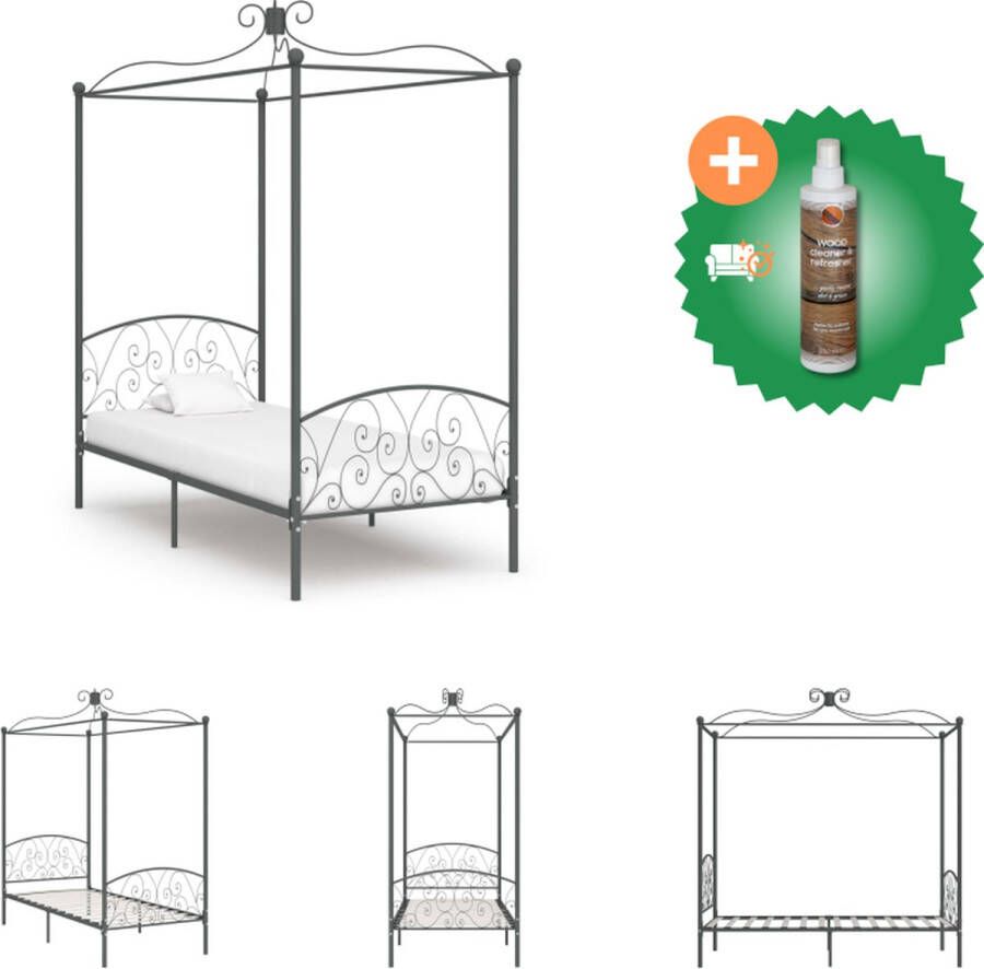 VidaXL Metalen Hemelbedframe Grijs 211 x 109 x 227 cm Massief metaal Geschikt voor 100 x 200 cm matras Bed Inclusief Houtreiniger en verfrisser