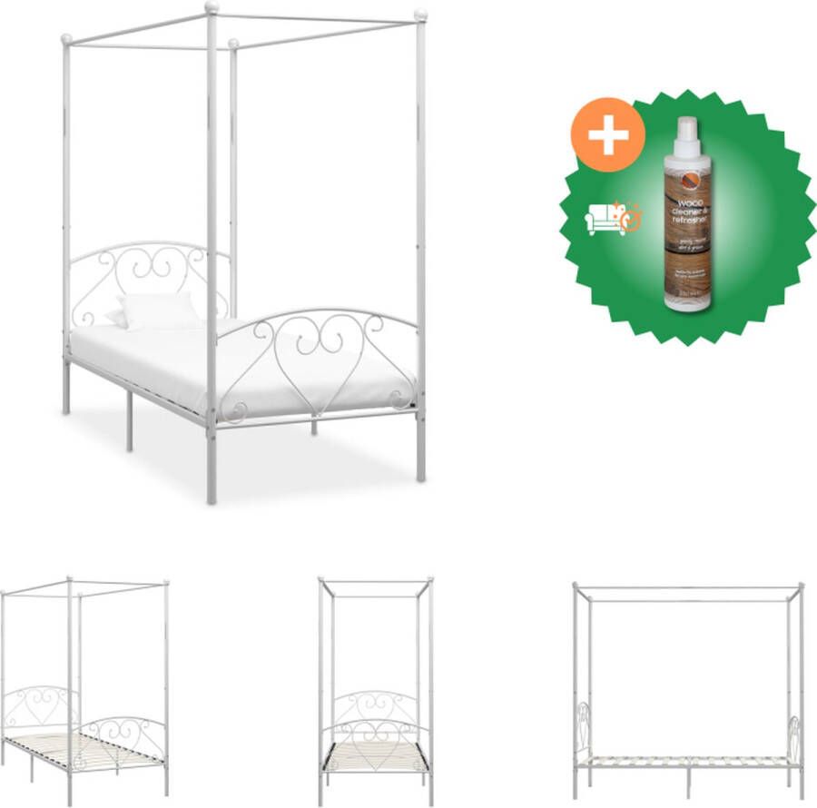 VidaXL Metalen Hemelbedframe Wit 209 x 127.5 x 198 cm Geschikte matras- 120 x 200 cm Duurzaam Bed Inclusief Houtreiniger en verfrisser