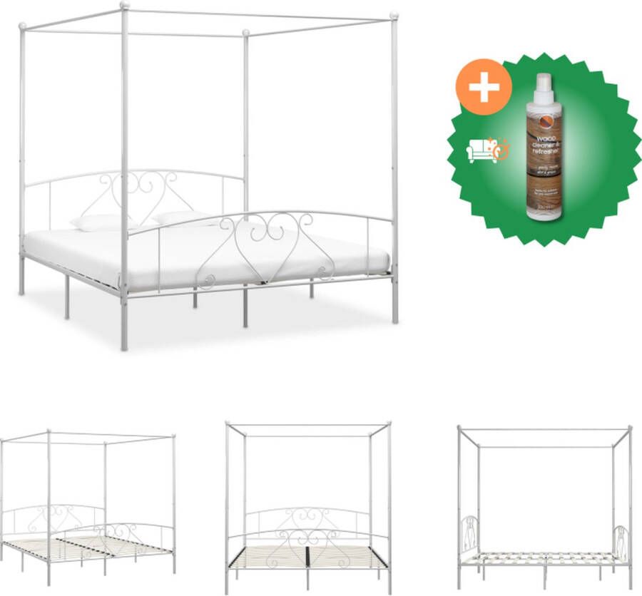 VidaXL Metalen Hemelbedframe Wit 209 x 207.5 x 198 cm (L x B x H) Geschikte matras- 200 x 200 cm (B x L) Bed Inclusief Houtreiniger en verfrisser