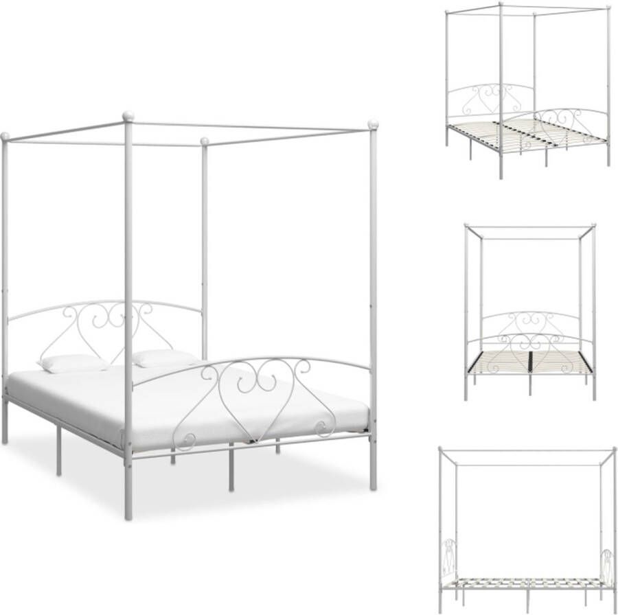 VidaXL Metalen Hemelbedframe Wit 209x147.5x198 cm Geschikt voor 140x200 cm Matras Bed