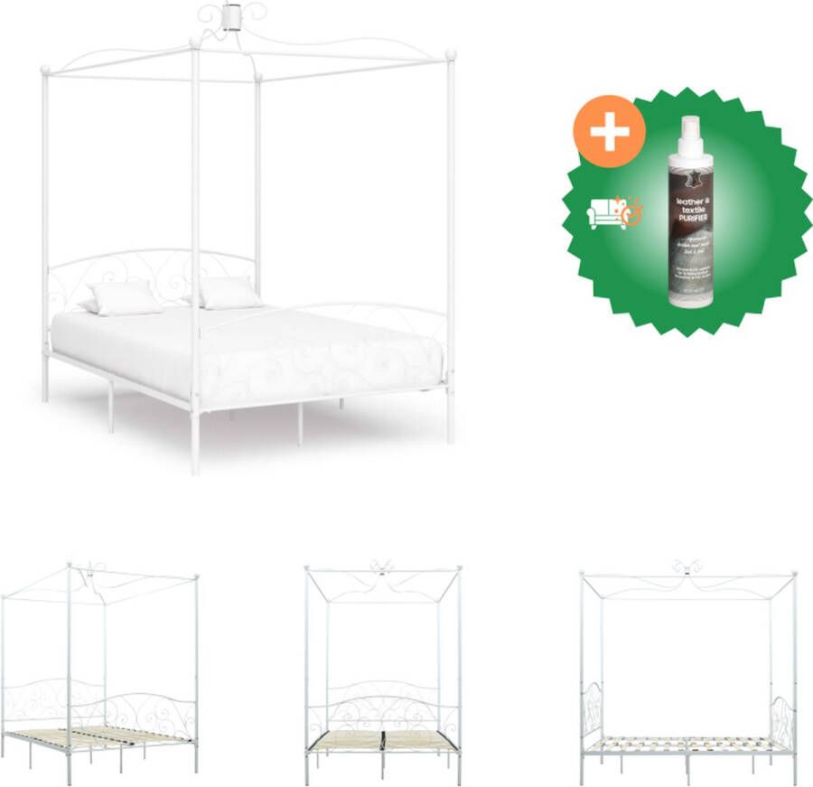 VidaXL Metalen Hemelbedframe Wit 211 x 129 x 227 cm Massief Metaal Geschikt voor 120 x 200 cm Matras Bed Inclusief Reiniger