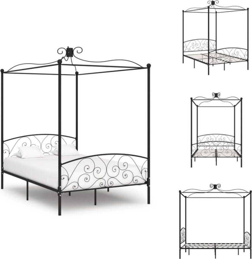 VidaXL Metalen Hemelbedframe Zwart 211 x 129 x 227 cm Massief metaal Geschikt voor 120 x 200 cm matras Met verfijnd ontwerp Bed