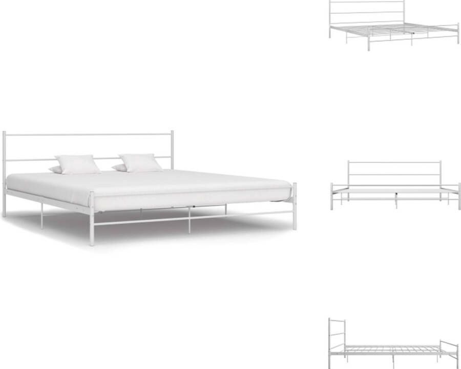VidaXL Bedframe Bedframes Tweepersoonsbed Tweepersoonsbedden Bedframe metaal wit 160x200 cm - Foto 6