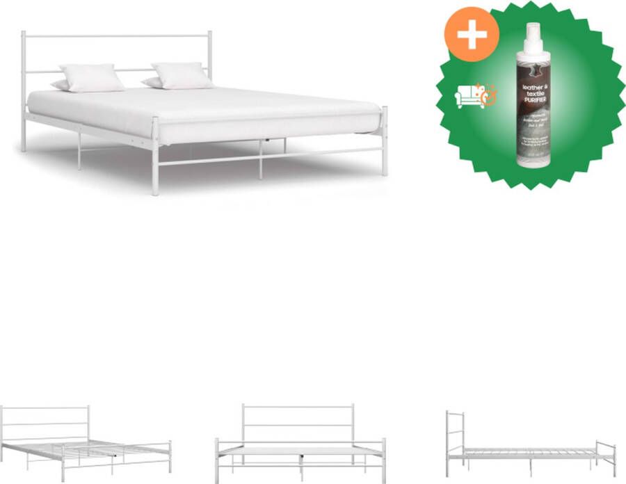 VidaXL Metalen Tweepersoonsbed 209 x 127 cm Wit Stevig en Robuust Bed Inclusief Reiniger