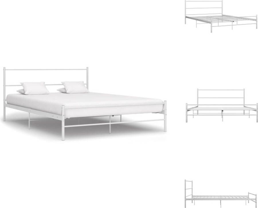 VidaXL Metalen Tweepersoonsbed 209 x 147 x 84 cm Wit Geschikt voor matras van 200 x 140 cm Kras- en slagvast Bed