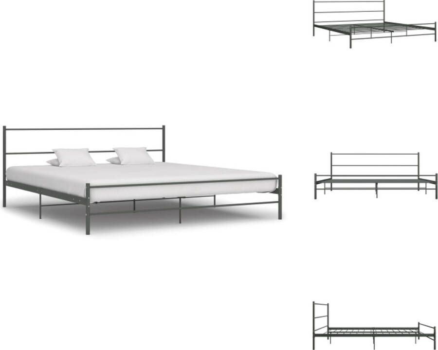 VidaXL Metalen Tweepersoonsbed Bedframes 209 x 187 x 84 cm Grijs Metaal Geschikt voor 200 x 180 cm matras Bed