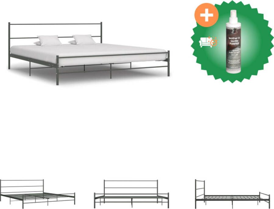 VidaXL Metalen Tweepersoonsbed Bedframes 209 x 187 x 84 cm Grijs Metaal Geschikt voor 200 x 180 cm matras Bed Inclusief Reiniger