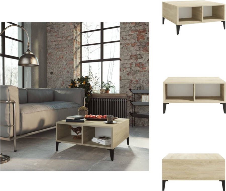 VidaXL Tafel Tafels Tafeltje Tafeltjes Salontafel 60x60x30 cm bewerkt hout wit en sonoma eikenkleurig - Foto 2