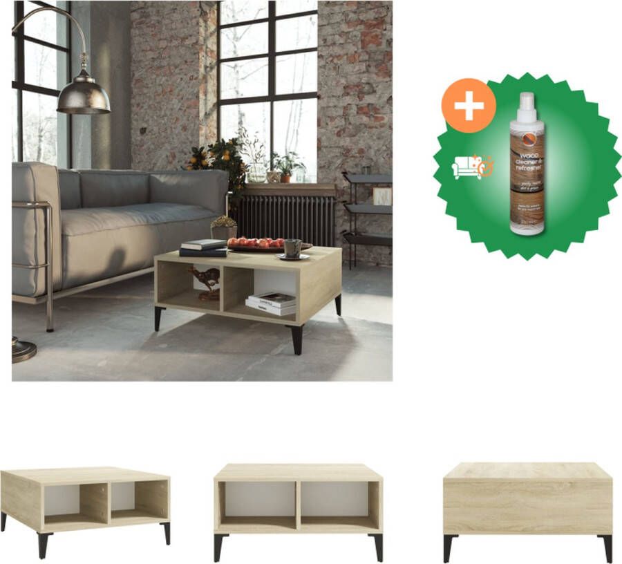 VidaXL Salontafel Scandinavische stijl met opbergschappen 60 x 60 x 30 cm wit en sonoma eiken Vochtig afneembaar Tafel Inclusief Houtreiniger en verfrisser - Foto 2