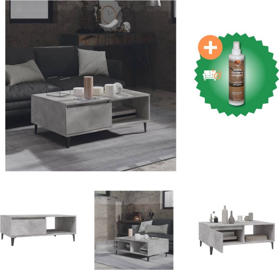 VidaXL Middentafel Betongrijs 90 x 60 x 35 cm Spaanplaat en Metaal Tafel Inclusief Houtreiniger en verfrisser