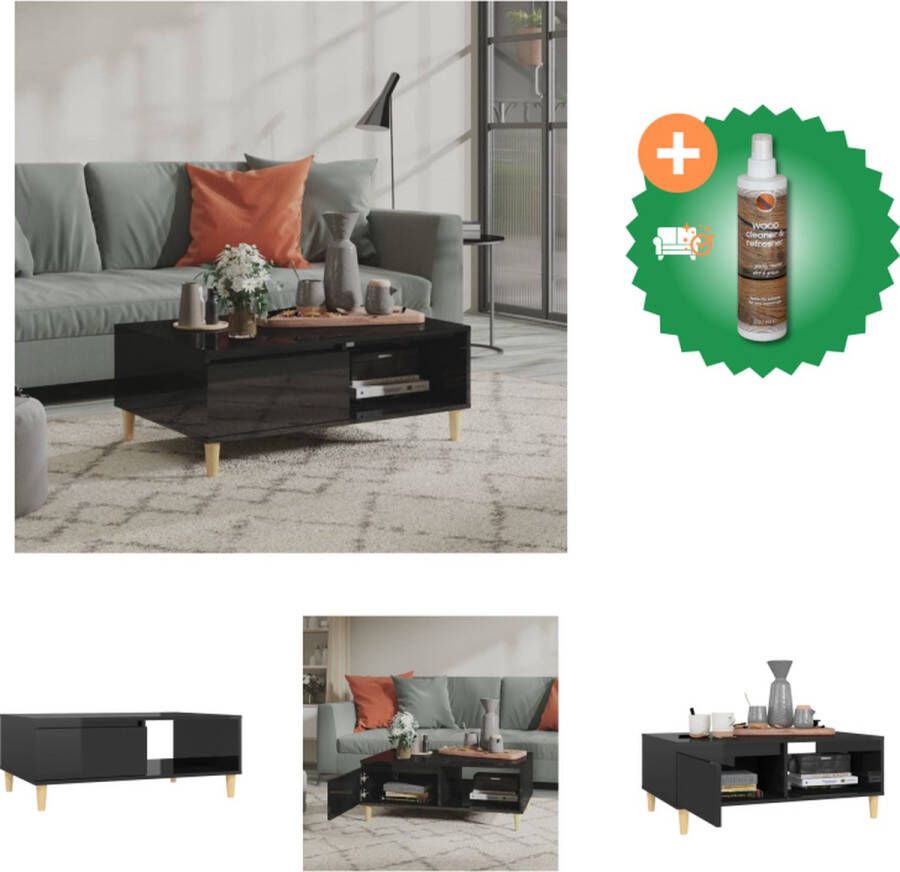 VidaXL Middentafel Bijzettafel 90 x 60 x 35 cm Hoogglans Zwart Spaanplaat Tafel Inclusief Houtreiniger en verfrisser
