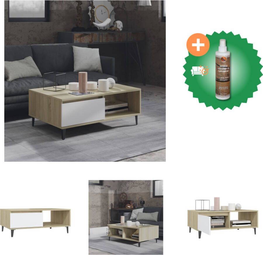 VidaXL Middentafel Bijzettafel 90 x 60 x 35 cm Wit en Sonoma eiken Spaanplaat en metaal Montage vereist Tafel Inclusief Houtreiniger en verfrisser