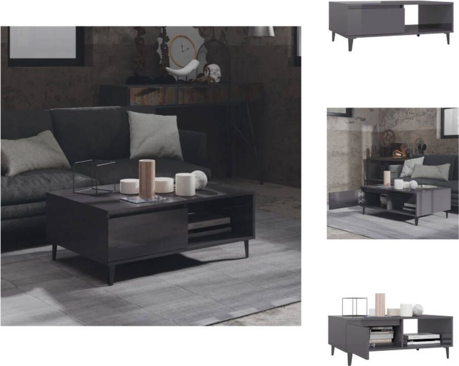 VidaXL Tafel Tafels Tafeltje Tafeltjes Salontafel 90x60x35 cm bewerkt hout hoogglans grijs