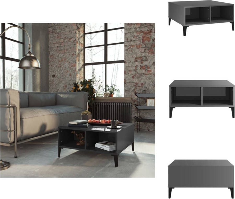 VidaXL Salontafel Scandinavische Stijl 60x60x30 cm Met Opbergschappen Hoogglans Grijs Tafel - Foto 3