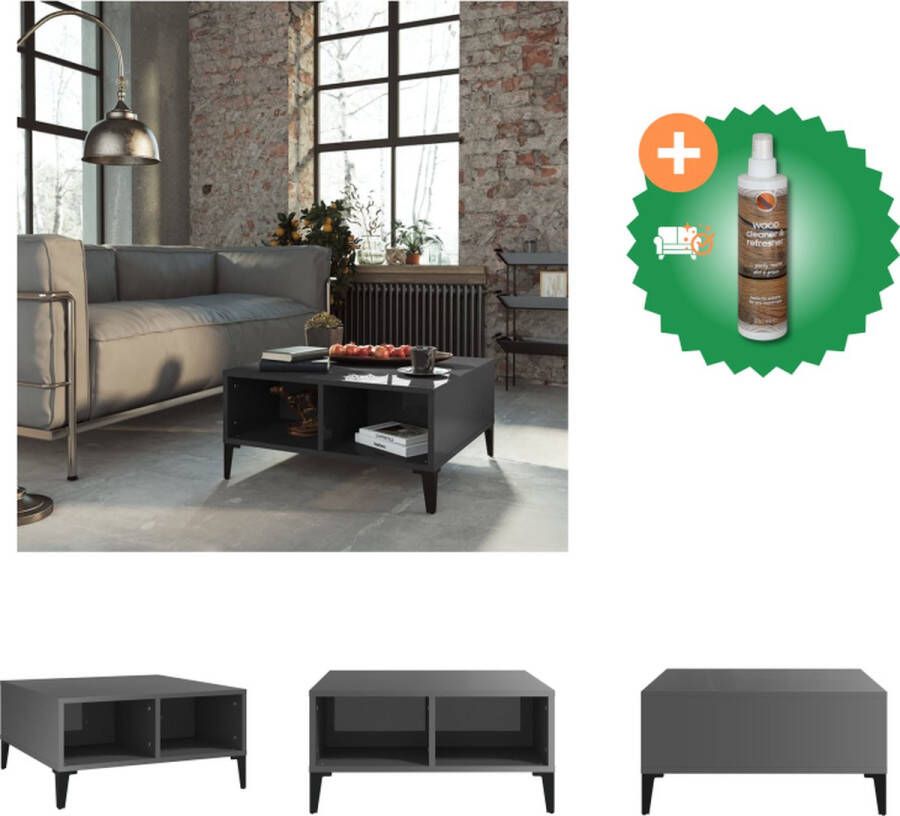 VidaXL Middentafel Hoogglans Grijs 60 x 60 x 30 cm Spaanplaat Metaal Tafel Inclusief Houtreiniger en verfrisser