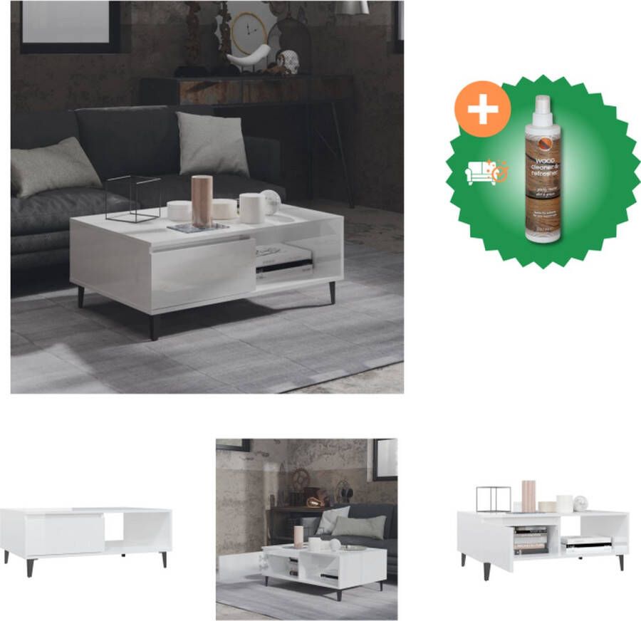 VidaXL Middentafel Hoogglans wit 90 x 60 x 35 cm Spaanplaat en metaal Tafel Inclusief Houtreiniger en verfrisser