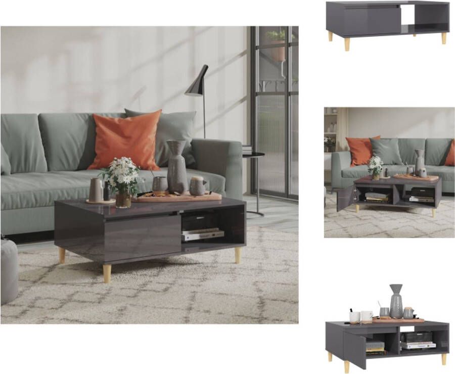 VidaXL Tafel Tafels Tafeltje Tafeltjes Salontafel 90x60x35 cm bewerkt hout hoogglans grijs - Foto 3