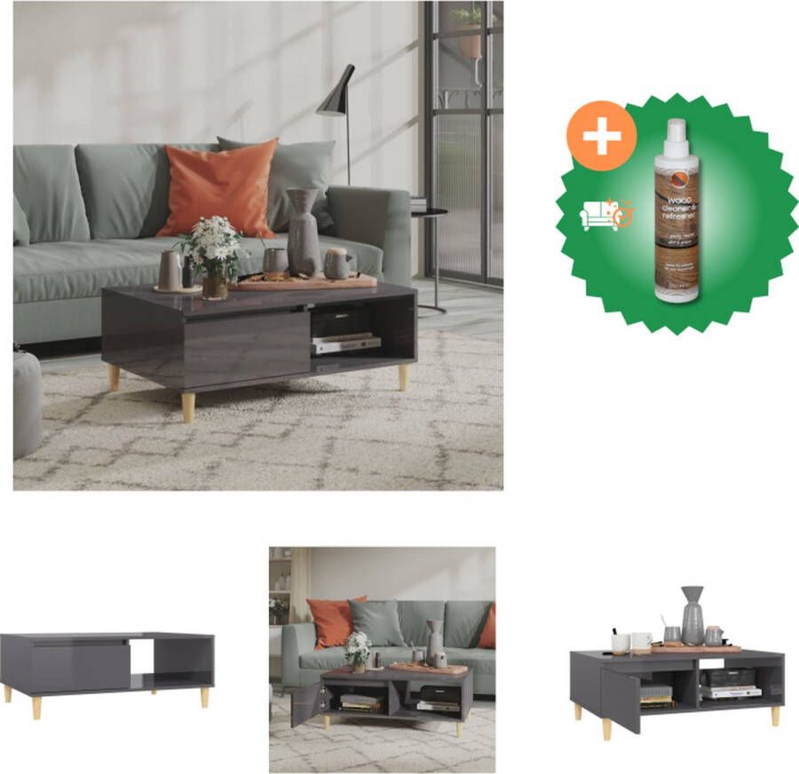 VidaXL Middentafel Spaanplaat 90 x 60 x 35 cm Hoogglans grijs Tafel Inclusief Houtreiniger en verfrisser - Foto 2