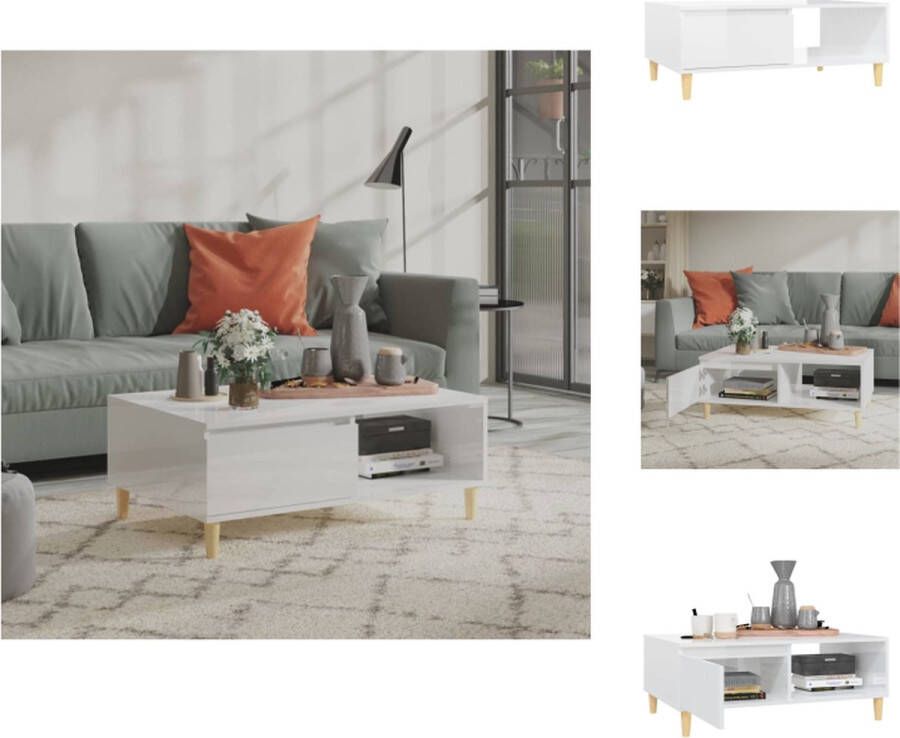 VidaXL Tafel Tafels Tafeltje Tafeltjes Salontafel 90x60x35 cm bewerkt hout hoogglans wit - Foto 2