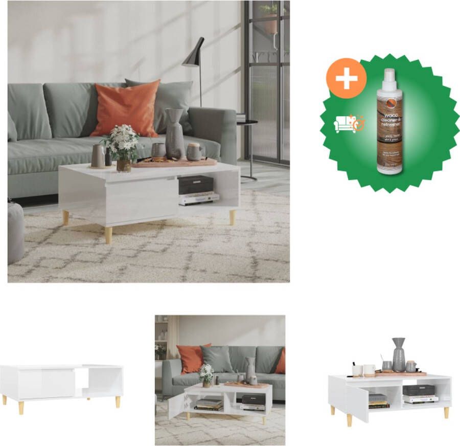 VidaXL Middentafel Spaanplaat 90 x 60 x 35 cm Hoogglans wit Tafel Inclusief Houtreiniger en verfrisser