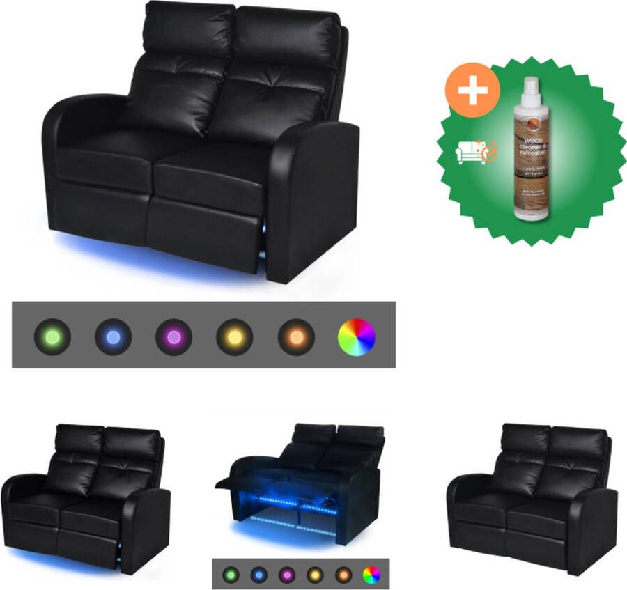 VidaXL Modern Verstelbare LED 2-zitsbank 128x85x103 cm Zwart Bank Inclusief Houtreiniger en verfrisser