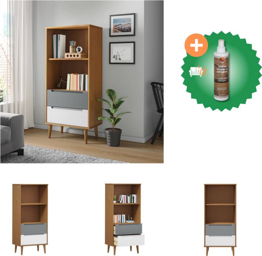 VidaXL MOLDE Boekenkast 60 x 35 x 133.5 cm Massief grenenhout UV-vernis Kast Inclusief Houtreiniger en verfrisser
