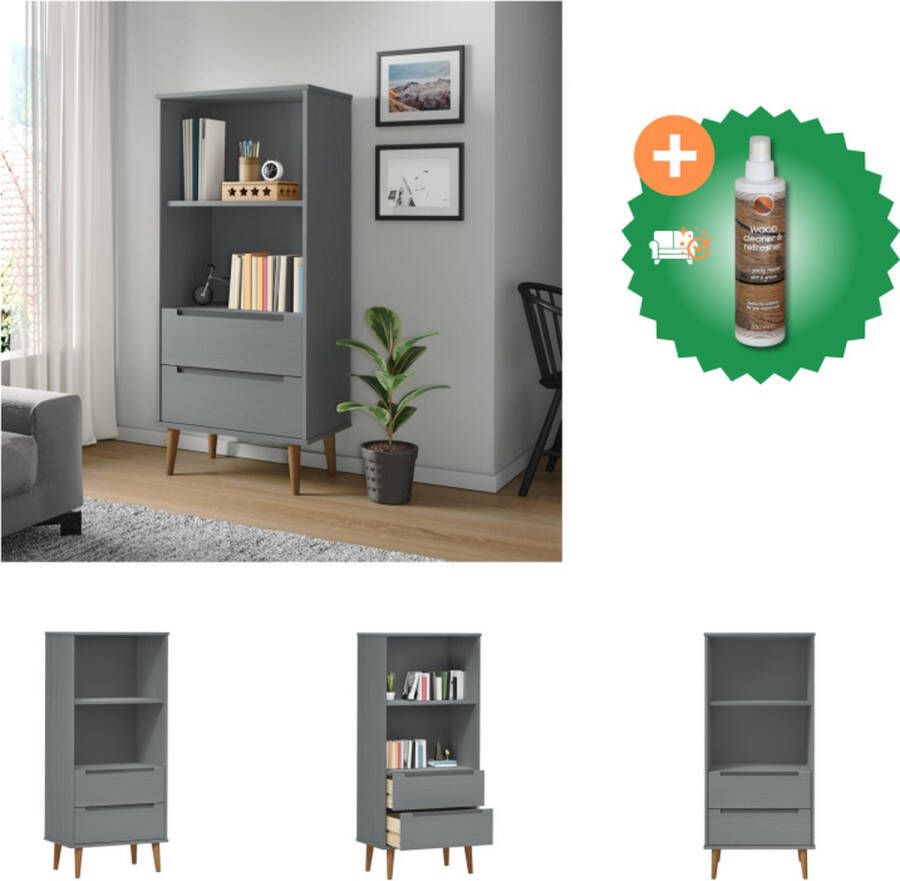 VidaXL Boekenkast MOLDE 60x35x133-5 cm massief grenenhout grijs Kast Inclusief Houtreiniger en verfrisser