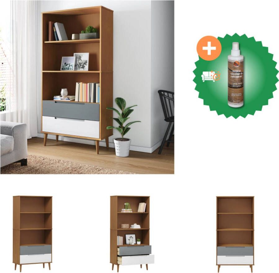 VidaXL Boekenkast MOLDE 85x35x170-5 cm massief grenenhout bruin Kast Inclusief Houtreiniger en verfrisser