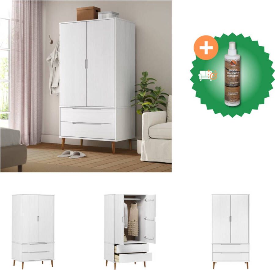 VidaXL MOLDE Kledingkast 90 x 55 x 175 cm Wit Massief grenenhout met uv-vernis Kast Inclusief Houtreiniger en verfrisser