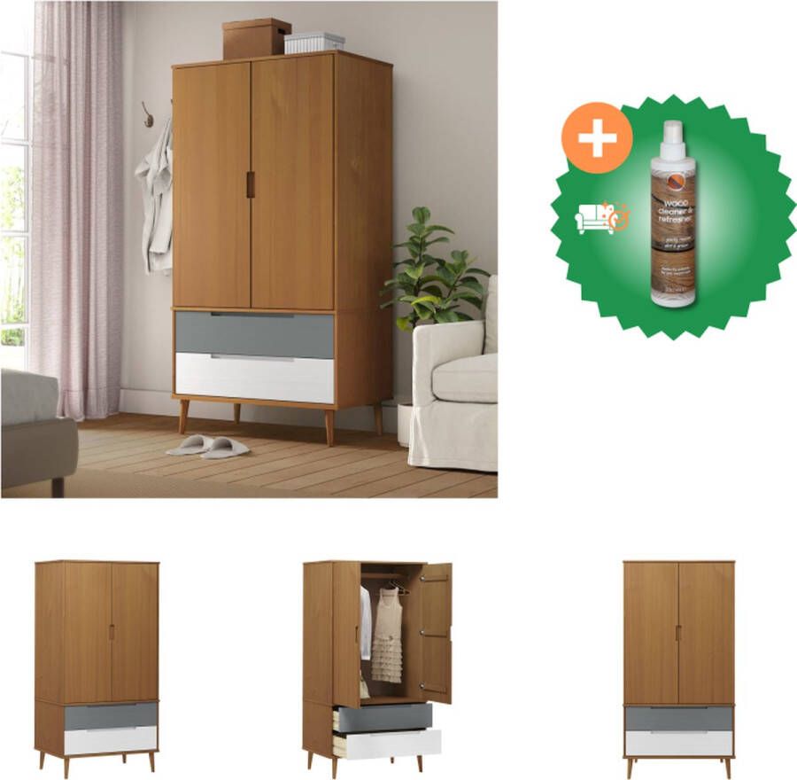 VidaXL MOLDE Kledingkast 90x55x175 cm Bruin Massief grenenhout met UV-vernissage Kast Inclusief Houtreiniger en verfrisser