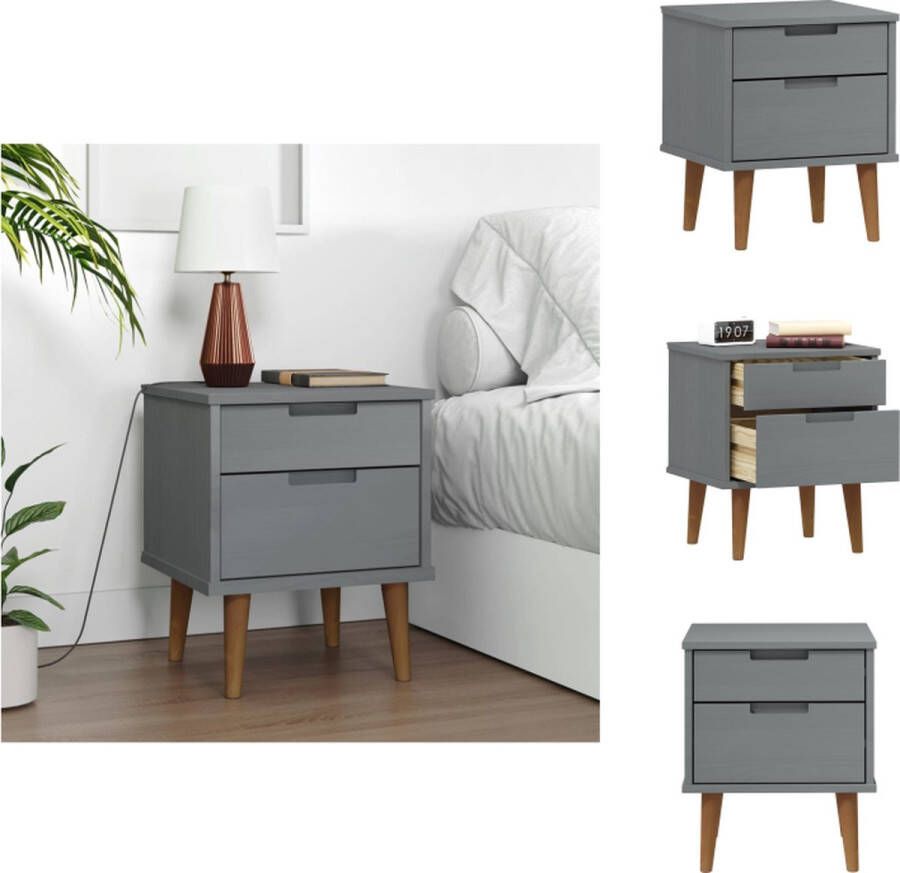 VidaXL Nachtkastje Nachtkastjes Houten Nachtkastje Telefoonkast Nachtkastje MOLDE 40x35x48 cm massief grenenhout grijs