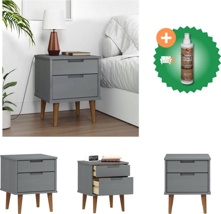 VidaXL Nachtkastje MOLDE 40x35x48 cm massief grenenhout grijs Kast Inclusief Houtreiniger en verfrisser