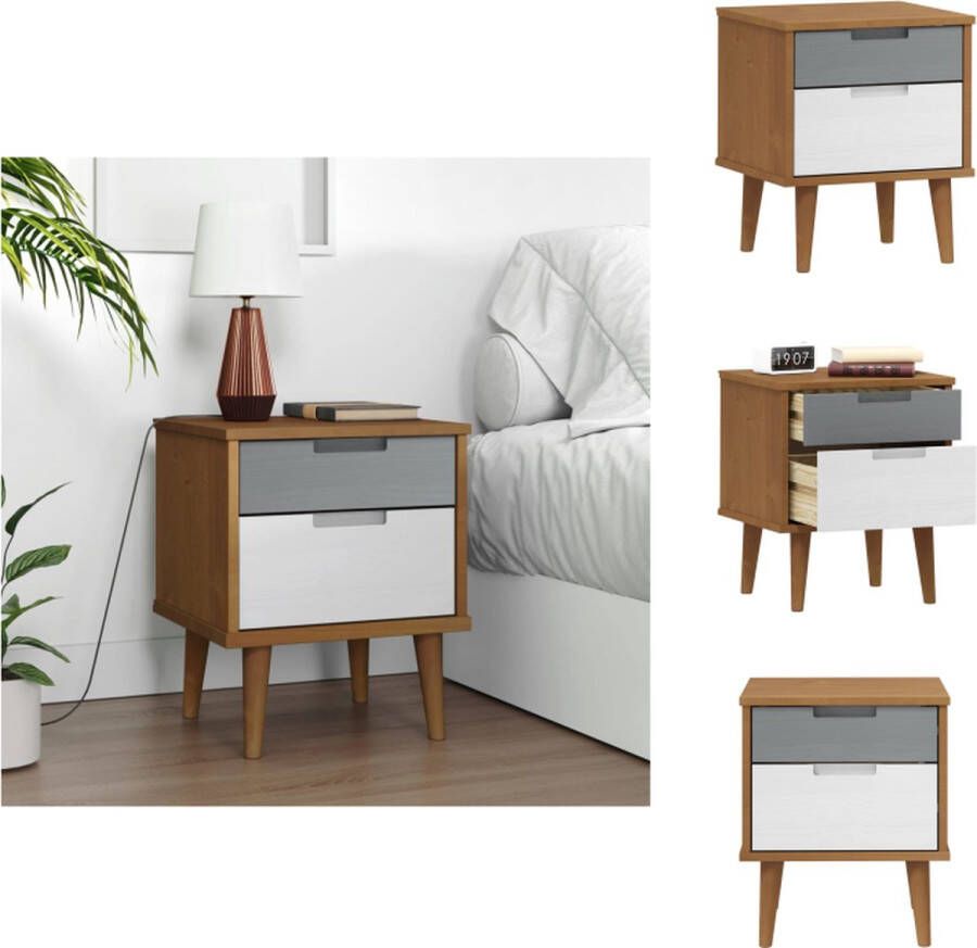 VidaXL Nachtkastje Nachtkastjes Houten Nachtkastje Telefoonkast Nachtkastje MOLDE 40x35x48 cm massief grenenhout bruin