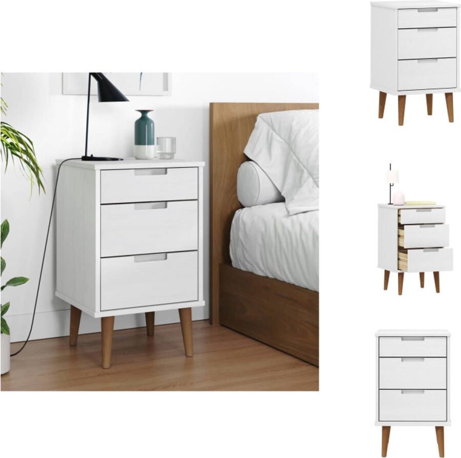 VidaXL Nachtkastje Nachtkastjes Houten Nachtkastje Telefoonkast Nachtkastje MOLDE 40x35x65 cm massief grenenhout wit