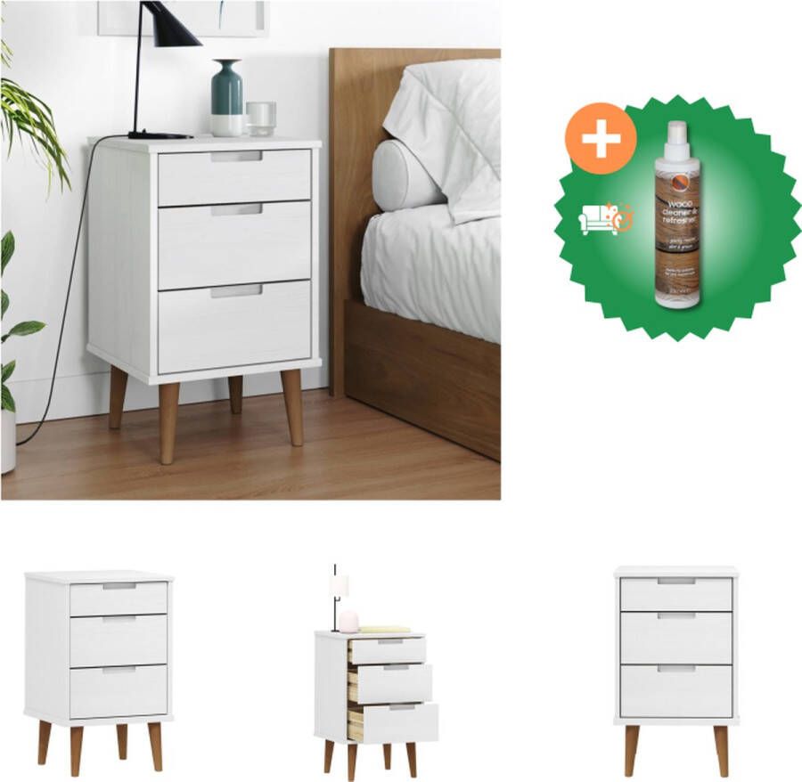 VidaXL MOLDE Nachtkastje 40 x 35 x 65 cm Massief grenenhout met uv-vernis Kast Inclusief Houtreiniger en verfrisser