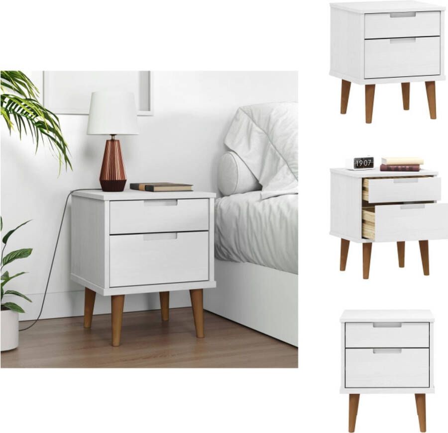 VidaXL Nachtkastje Nachtkastjes Houten Nachtkastje Telefoonkast Nachtkastje MOLDE 40x35x48 cm massief grenenhout wit