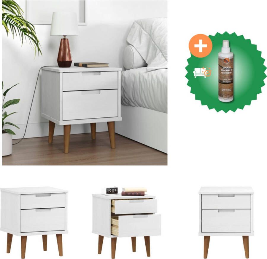 VidaXL MOLDE Nachtkastje 40x35x48 cm Wit grenenhout met uv-vernis Kast Inclusief Houtreiniger en verfrisser