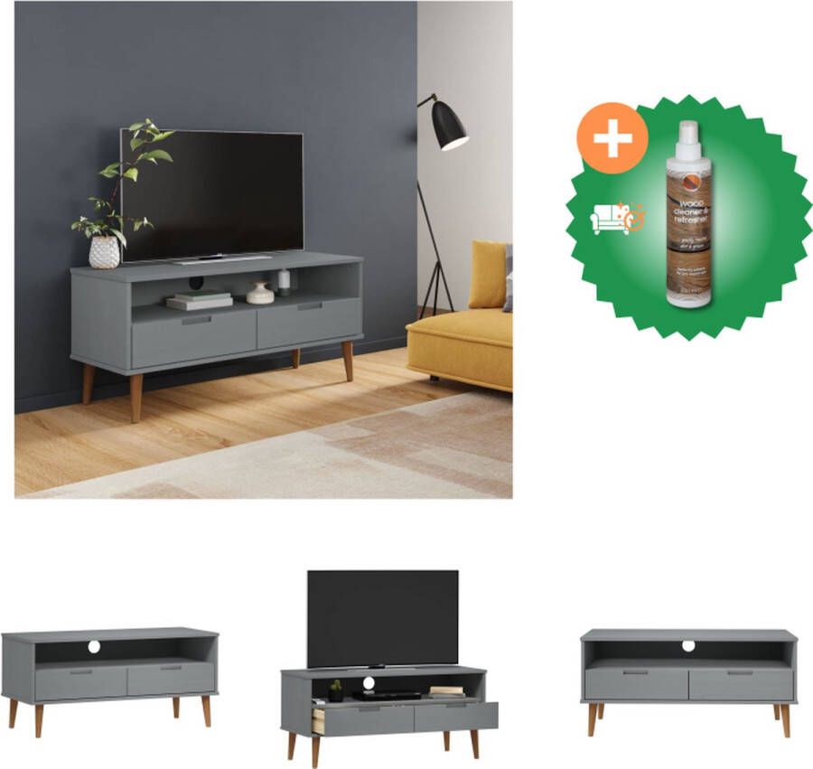 VidaXL MOLDE TV-kast 106 x 40 x 49 cm Grijs Massief grenenhout met uv-vernis en bewerkt hout Kast Inclusief Houtreiniger en verfrisser
