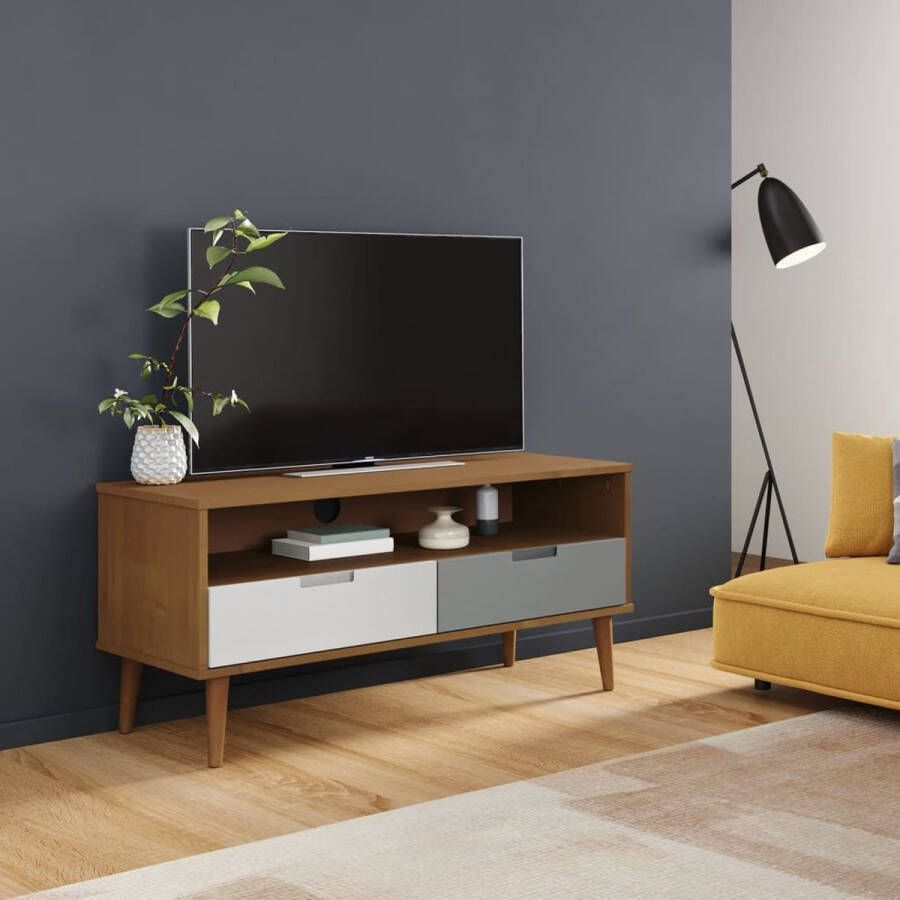 VidaXL Tv-kast Tv-kasten Tv-meubel Hifi-meubel Tv-meubel MOLDE 106x40x49 cm massief grenenhout bruin - Foto 2