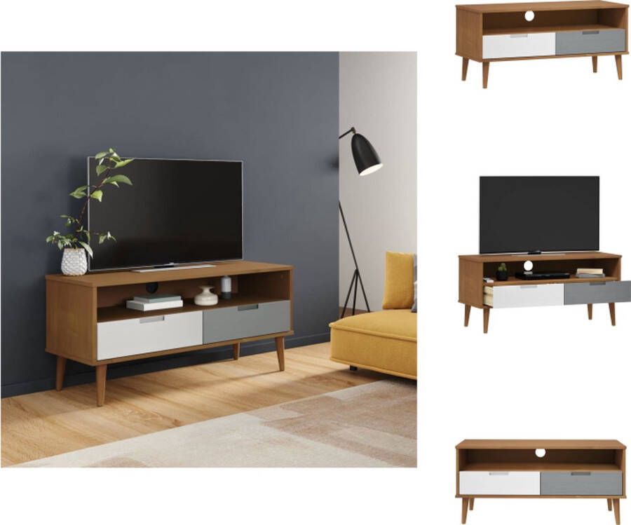 VidaXL Tv-kast Tv-kasten Tv-meubel Hifi-meubel Tv-meubel MOLDE 106x40x49 cm massief grenenhout bruin