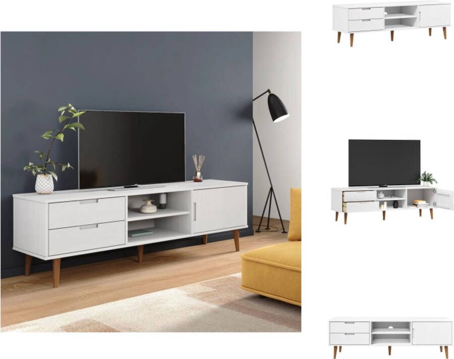 VidaXL Tv-kast Tv-kasten Tv-meubel Hifi-meubel Tv-meubel MOLDE 158x40x49 cm massief grenenhout wit - Foto 2