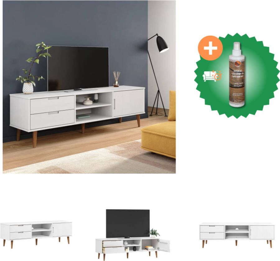 VidaXL Tv-meubel MOLDE 158x40x49 cm massief grenenhout wit Kast Inclusief Houtreiniger en verfrisser