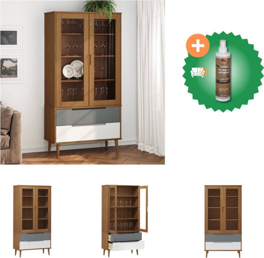 VidaXL MOLDE Vitrinekast 90 x 35 x 175 cm Massief Grenenhout met UV-vernis Kast Inclusief Houtreiniger en verfrisser