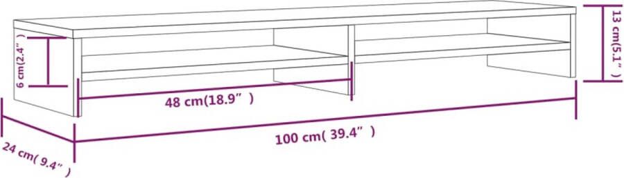 VidaXL -Monitorstandaard-100x24x13-cm-massief-grenenhout-zwart - Foto 3