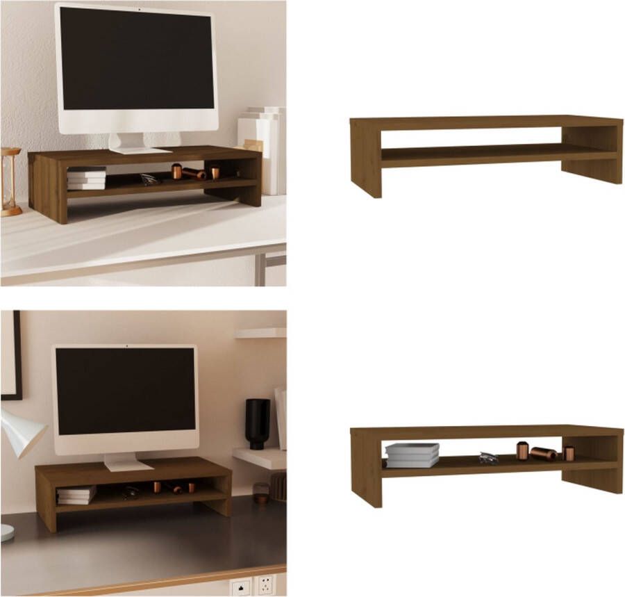 VidaXL Monitorstandaard 50x24x13 cm massief grenenhout honingbruin Monitorstandaard Monitorstandaards Monitor Standaard Computerstandaard