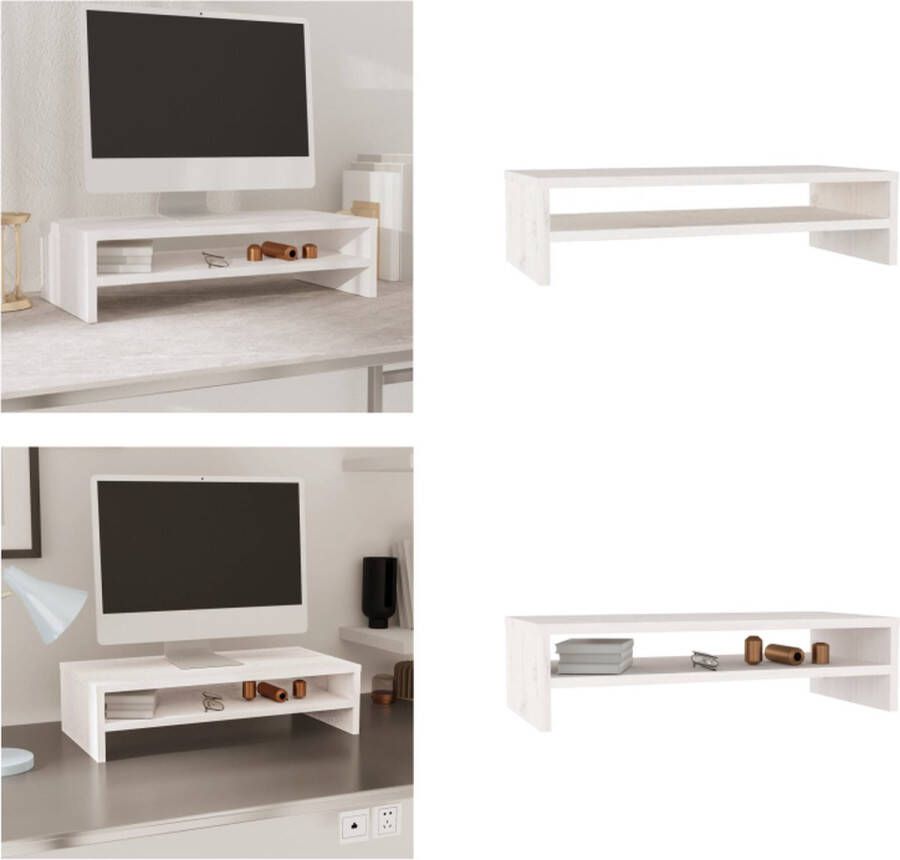 VidaXL Monitorstandaard 50x24x13 cm massief grenenhout wit Monitorstandaard Monitorstandaards Monitor Standaard Computerstandaard